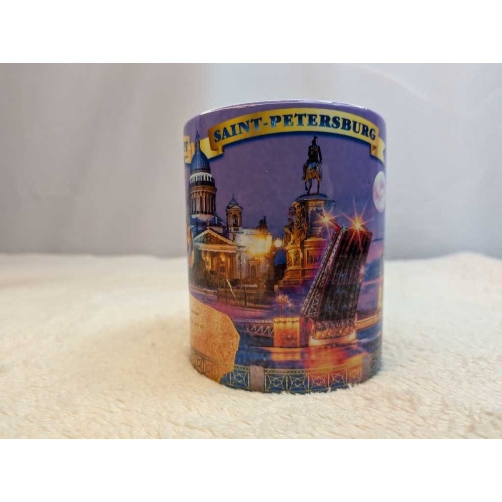 Saint Petersburg Mug Collectible Souvenir Russia Palace Horse Statue Night 75842